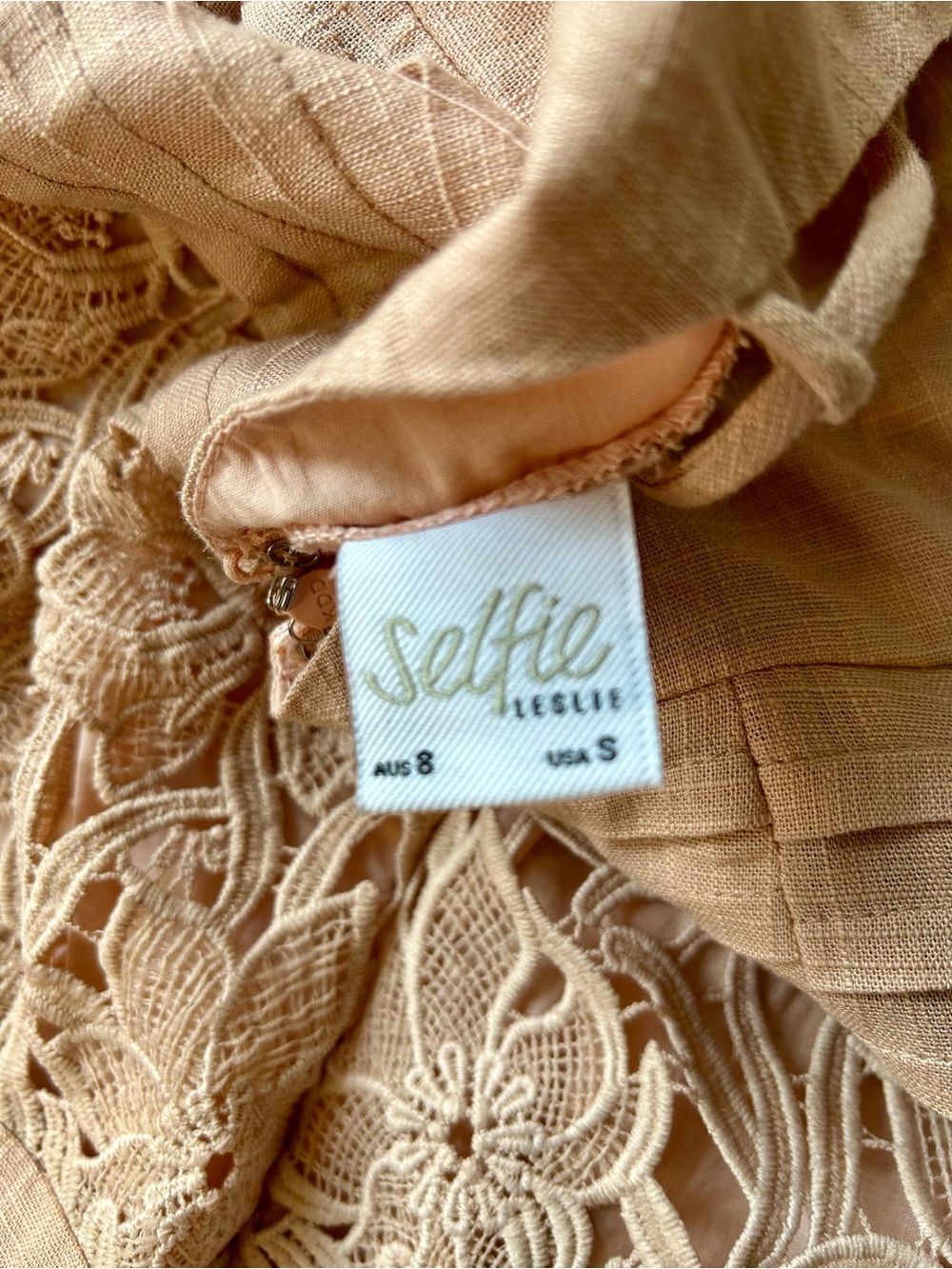 Selfie Leslie Lace & Pleated Spaghetti Strap Dress in Peachy Tan - Picture 5 of 5